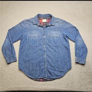 American Eagle Size S Indigo Flannel Lined Button Front Denim Jacket Collared